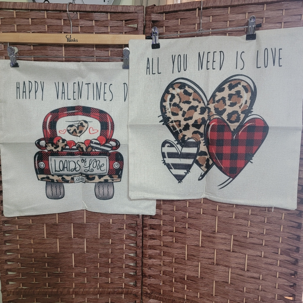 Valentines Day Throw Pillow Covers Set of 2 Truck Hearts